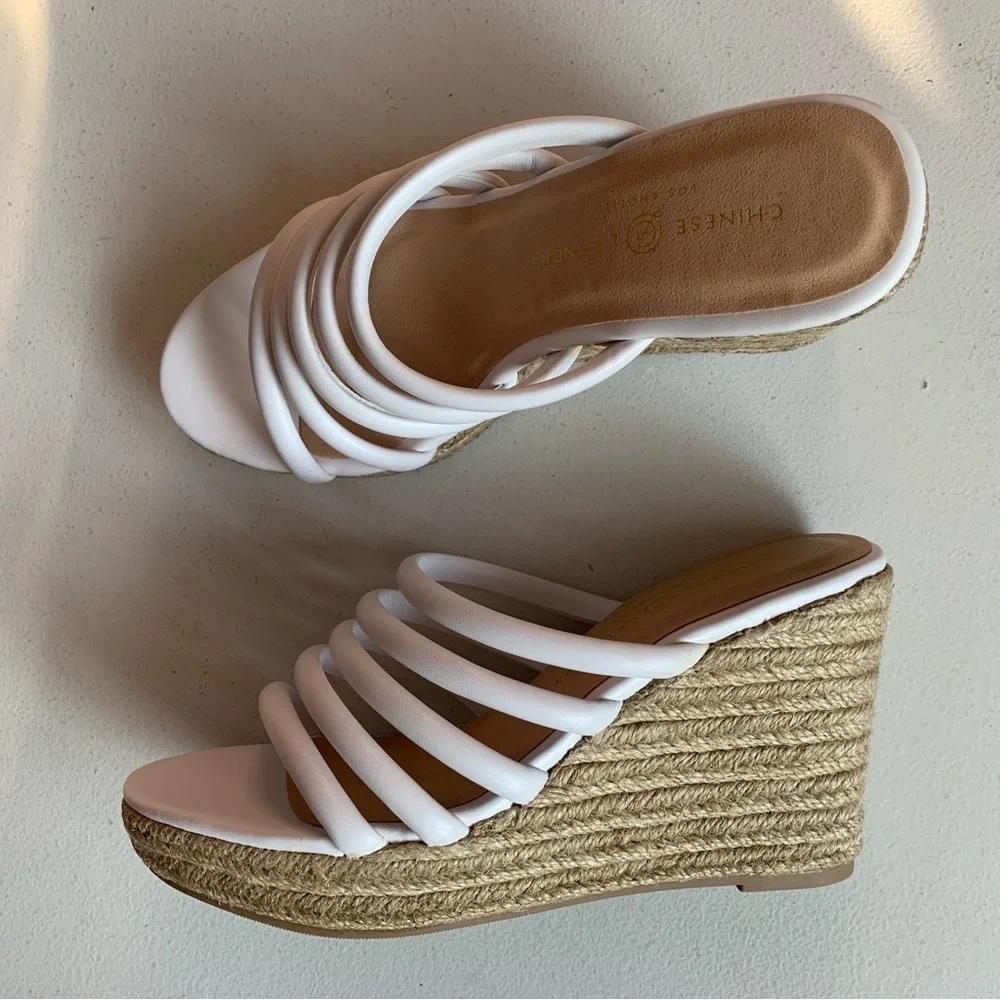 Chinese Laundry White Eleana Strappy Platform Wedge Espadrille Sandals Size 9